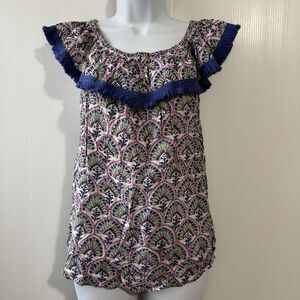 Roberta Roller Rabbit Sleeveless Blouse Fringe Boho Summer Sz XS